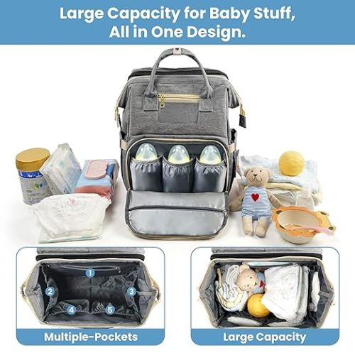 Kompoll Diaper Bag Backpack, Grey
