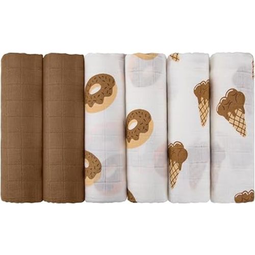Maliton Muslin Swaddle Blankets for Newborn, 6-Pack Breathable Receiving Blanket (27" x 27") Soft Baby Blankets for Girls and Boys, Baby Burp Cloths with 3-Layer Cotton Design for Infant Wrap(Dessert)