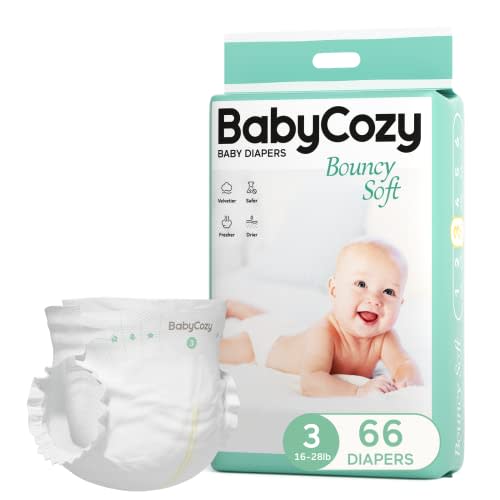 Baby Diapers Size 3(16-28lb),66 Count Babycozy Dry Disposable Diapers,Bouncy Soft Diapers Hypoallergenic Without Chlorine, Eco Friendly,Stop Overnight Diapers Leak