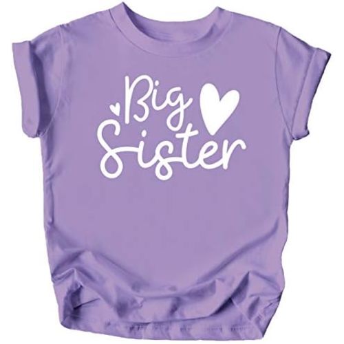 Olive Loves Apple Cursive Big Sister Hearts Sibling Reveal T-Shirt for Baby and Toddler Girls Sibling Outfits