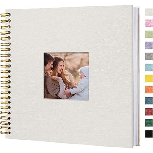 Scrapbook Photo Album Linen Cover, 12 x 12 Inch Hardcover Kraft White Pages Memory Book, for Travel Wedding Guest Book Christmas Baby Shower (40 Sheets/ 80 Pages,Beige)