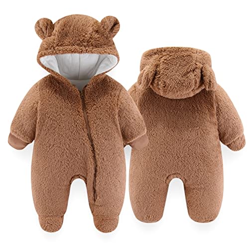 UVIPC Newborn Baby Bear Fleece Outfit Footie Jumpsuit Winter Romper Snowsuit outfit Bear Suit Warm Hooded Outfits