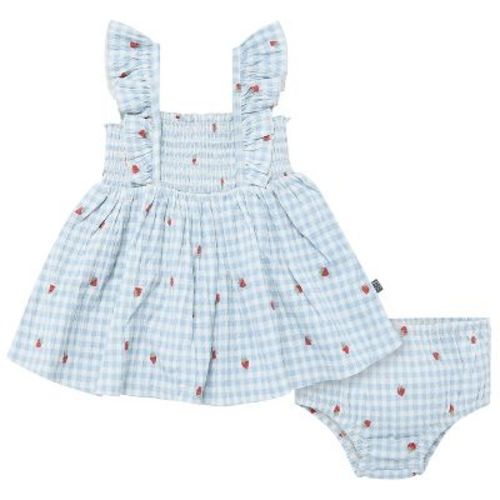 Modern Moments™ By Gerber Baby Girls' 2-piece Ruffle Sleeve Dress And Diaper Cover Set, Ivory Strawberry Gingham, 3-6m