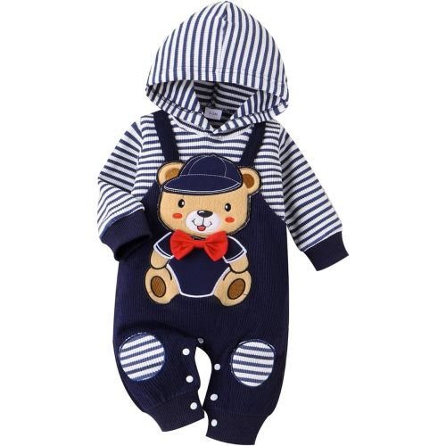 Baby Boy Clothes Newborn Hoodie Romper Fall Winter One-piece Outfit Infant Cute Cartoon Clothing Set 0-18 Months