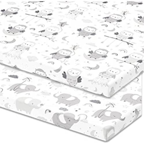 Pack and Play Sheets Fitted – Compatible with 4moms Breeze Plus Playard and Other Large Playpen Mattress – Snuggly Soft 100% Jersey Cotton – 2 Pack Play Yard Sheet Set for Boys & Girls