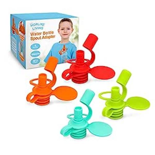 KiddiKap- No Spill Silicone Bottle Top Spout 3 Pack Bundle (Red, Blue,  Green) BPA Free