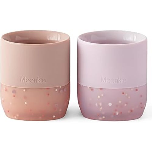 Moonkie Silicone Baby Cups 4 Months+ | Open Training Drinkware for Infants with Confetti Sprinkles | Baby-Led Weaning Essential | 2 oz (Blush/Soft Lilac, 2 Pack)