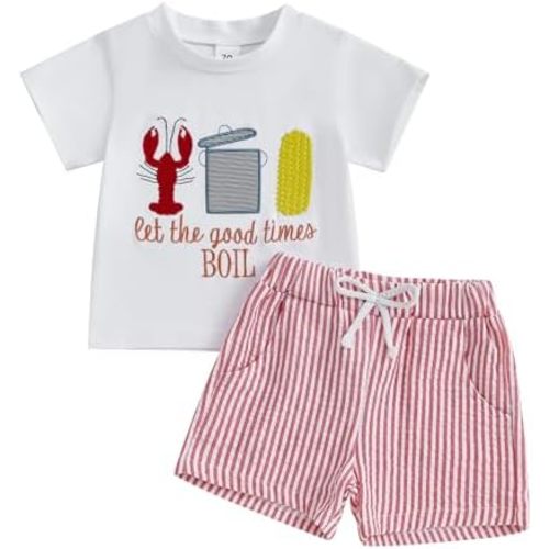 Toddler Baby Boy Girl Crawfish Outfit Little Boys Girls Kids Summer Clothes Short Sleeve Shirt Shorts Clothing Set