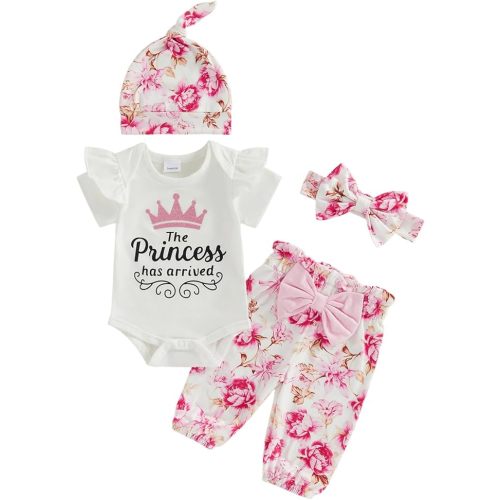 Hello World Newborn Outfit Baby Girl Going Home Outfit Ruffle Ribbed Romper Top Floral Pants Set Cute Summer Clothes