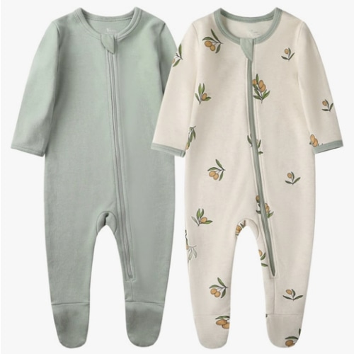 O2 BABY Baby Boys Girls Organic Cotton Zip-Front Sleeper Pajamas, Footed Sleep 'n Play