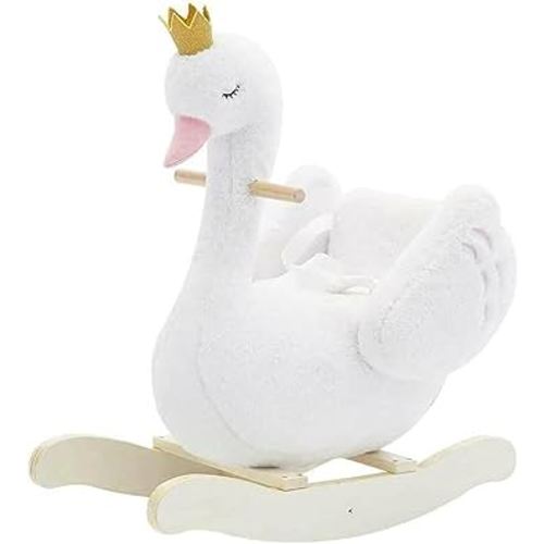 labebe - Plush Rocking Horse Wooden, Baby Riding Animal White Swan, Kid Ride On Toy for 1-3 Year Old, Girl&Boy Stuffed Rocking Animal Outdoor, Nursery/Infant/Child Christmas or Birthday Gift