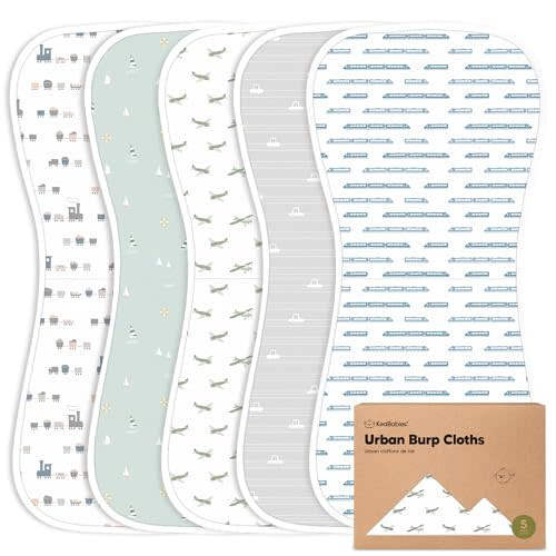 Organic Burp Cloths Baby Boy & Girl - 5-Pack Super Absorbent Cotton Burping Cloths for Babies, Soft & Plush Newborn Spit Up Rags, Infant Towels for Milk Spit Up, Unisex, Large 21" x 10" (Vessels)