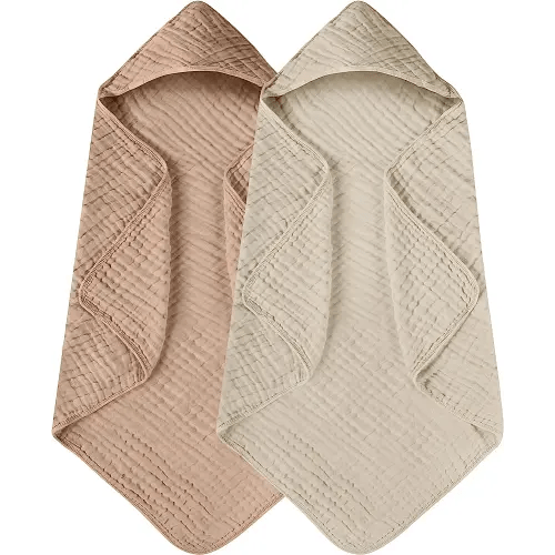 Yoofoss Hooded Baby Towels for Newborn 2 Pack 100% Muslin Cotton Baby Bath Towel with Hood for Babies, Infant, Toddler and Kids, Large 32x32Inch, Soft and Absorbent Newborn Essential