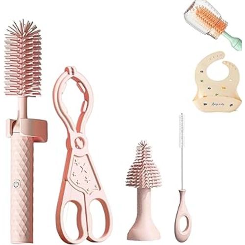 Toph Bottle Brush, Toph 360 Bottle Cleaner,Electric Bottle Brush Cleaner for Better Cleaning, with Silicone Bottle/Pacifier/Straw Brush,Rechargeable, & 360°Rotation (Pink Set of 4)