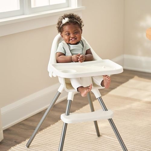 Regalo High Chair for Babies and Toddlers, Award Winning Brand, Removable Oversized Tray with Cup Holder, Five Point Harness, White - Highchair