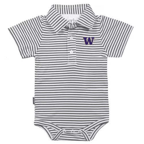 Washington Huskies CHARCOAL Baby Carson Striped Polo Romper