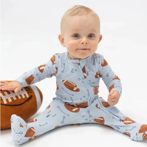 2-Way Zipper Footie - Footballs Blue – 6-9 months