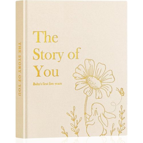 Lanpn Baby Memory Book for Boy Girl - The Story of You, Newborn Babys Book Keepsake Photo Album for New Parents, Linen Cover Baby First 5 Year Milestone Journal Scrapbook (Beige, 154 Pages)