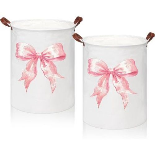 2 Pcs Coquette Bow Laundry Basket Coquette Storage Basket for Girls Nursery Hamper
