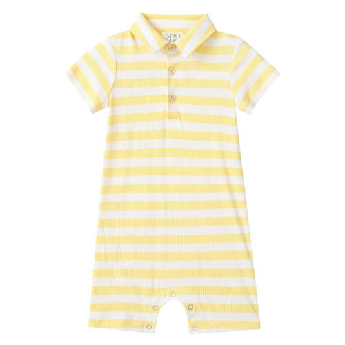 Me & Henry Drift Polo Romper / Lemon Stripe