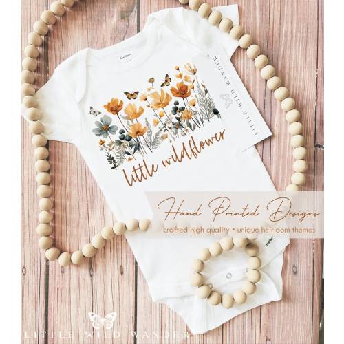 Little Wildflower Baby Onesie® or Shirt, Vintage Wild Flower Toddler First Birthday Tshirt, Retro Shower Gift Tee, Boho Take Home Outfit