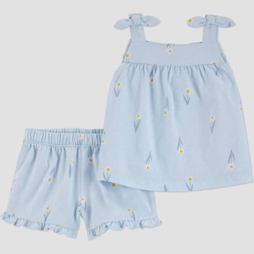 Carter's Just One You®️ Baby Girls' Floral Ruffle Tank Top & Bottom Set - Blue/white 18m