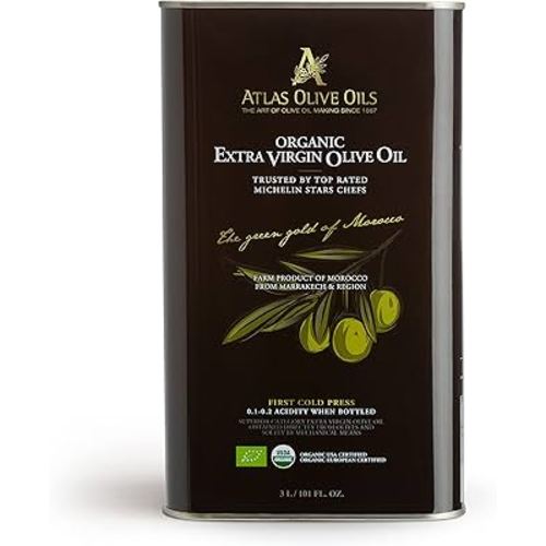 Atlas 3 LT Organic Cold Press Extra Virgin Olive Oil with Polyphenol Rich from Morocco|Newly Harvested Unprocessed from One Single Family Farm | Moroccan EVOO Trusted by Michelin Star Chefs
