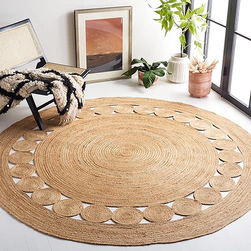 SAFAVIEH Area Rug 3' Round - Natural Fiber Collection - Natural Brown, Handmade Jute, Boho Farmhouse Braided Design (NF364A)