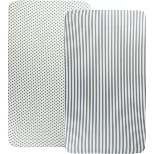 Stretchy Bassinet Sheets 33" x 20" for Baby Girl and Boy, Compatible with Mika Micky, Baby Delight, Dream On Me, AMKE, ANGELBLISS, Maxi-COSI Baby Bedside Bassinet Mattress, 2 Pack, Stripes and Dots