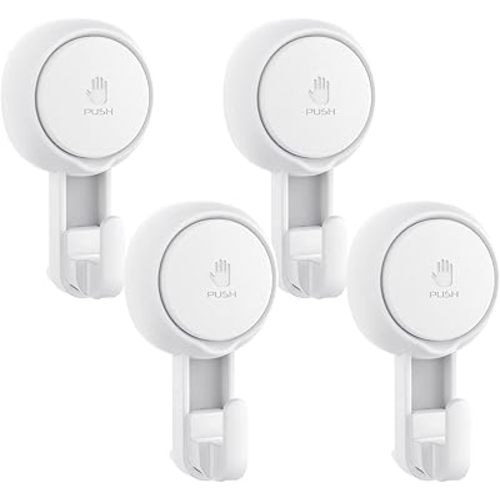 Elegear Suction Cup Shower Hooks for Loofah, Robe, Towel, Heavy Duty (4-Pack) Waterproof , Reusable Vacuum Suction Hooks for Bathroom Kitchen