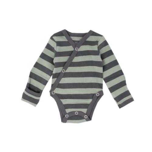 Organic Kimono Bodysuit in Gray-Seafoam Stripe