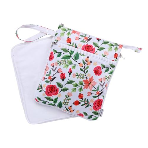 Breast Pump Bag Wet/Dry Bag with Preparation Place Mat, Waterproof Pump Parts Storage Bag for Moms Pumping at Work or Outdoors(Romantic flowers)