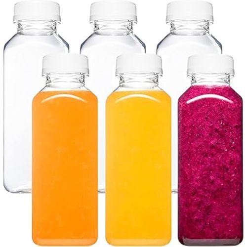 Norcalway 6pcs 12oz Plastic Juice Bottles with Caps, Reusable Juicing Bottles, Clear Drink Containers with Lids for Juicing, Smoothie and Other Beverages