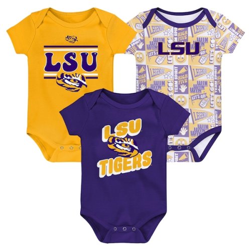 LSU Tigers Newborn Sunday Comics 3-Pack Bodysuit Set - Purple