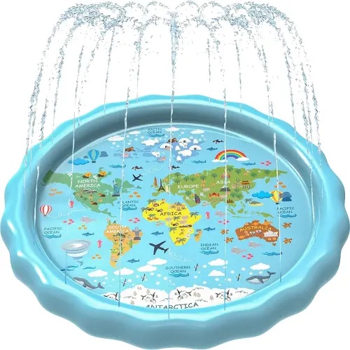 SplashEZ 3-in-1 Splash Pad, Sprinkler for Kids and Wading Pool Learning – Children’s Pool, 60’’ Inflatable Water Summer Toys “Around The World” Outdoor Play Mat Babies & Toddlers