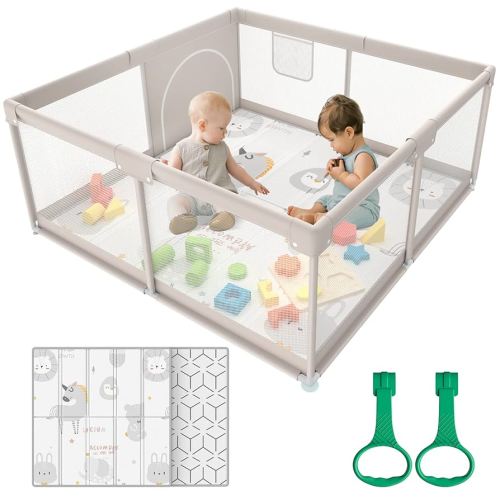ZEEBABA Baby Playpen with Mat, 47x47x27inch Playpen Keeps Baby Safe, Play Yard for Infants, Parc pour Bébé Gives Mom a Break