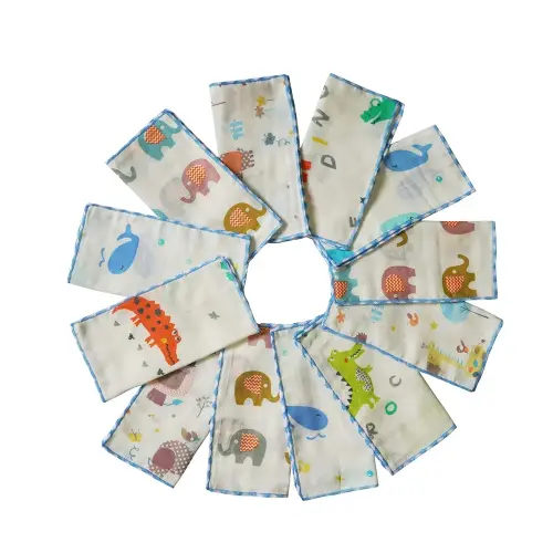Omilion Muslin Baby Washcloths Set(12-Pack), Natural Cotton Infant Bath Towel, Soft Toddler Face Towel Gift Registry Newborn Baby Shower,9x9 Inches, Animal World (Square)