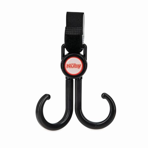 Nuby 2-in-1 Deluxe Adjustable Baby Stroller & Car Seat Hooks for Hanging Bags, Toys- Hang or Remove Items from Hooks with one Hand/ 2 Pack – 8 Pack, Black