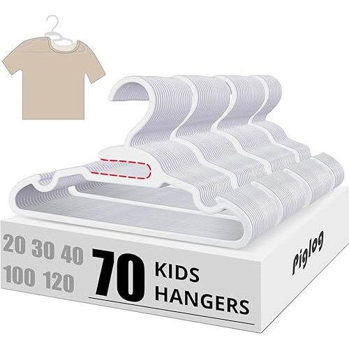 Baby Hangers, Kids Hangers, 70 PCS Baby Clothes Hangers,White Hangers for Kids Toddlers and Children,11.4" Plastic Hangers for Kids, Toddler Hangers with Protect Collar Non-Distorting from Stretching