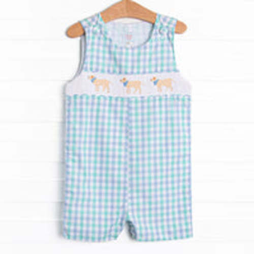 Plaid Paws Smocked Jon Jon, Blue – Stitchy Fish