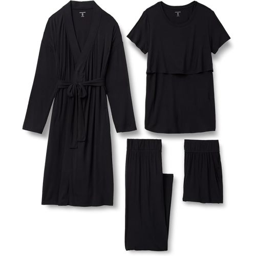Amazon Essentials womens Soft Modal Nursing Maternity Sleepwear Pajama Bundle, 4 Piece