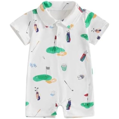 Baby Boy Rompers Half Button-up Jumpsuit Short Sleeve Bodysuit Summer Clothes