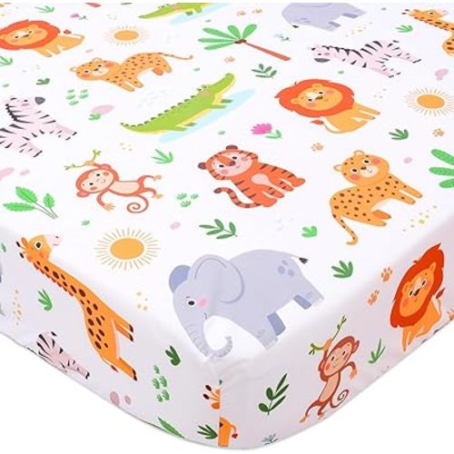 Cloele Animal Fitted Crib Sheet for Girls 1 Pack Jungle Baby Nursery Bed Sheet for Standard Crib and Toddler Mattresses - Baby Crib Mattress Sheet Infant Toddler Sheet