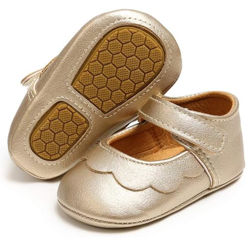 Baby Girls Mary Jane Flats with Bownot Non Slip Soft Sole PU Leather Newborn Infant Toddler First Walker Cirb Dress Shoes