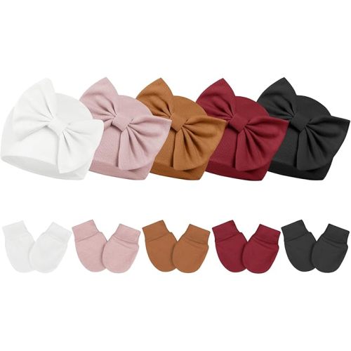 Century Star Newborn Girls Hats Baby Hat and Mitten Set Big Bow Knit Infant Headbands Winter Baby Hat for Girls
