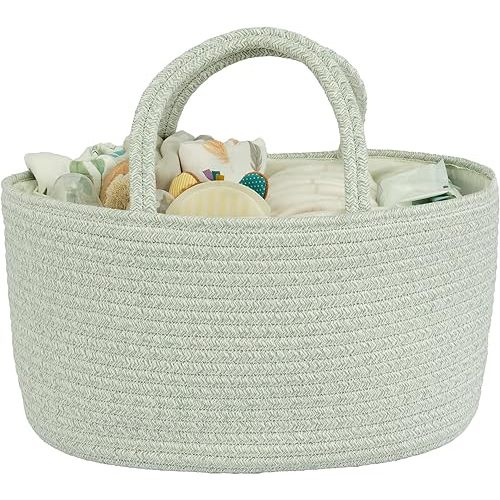Diaper Caddy Organizer Cotton Rope Baby Basket Nursery Storage and Portable Tote Bag for Car Ideal Baby Shower Gifts and Registry Must-Have for Newborn Essentials Large light green