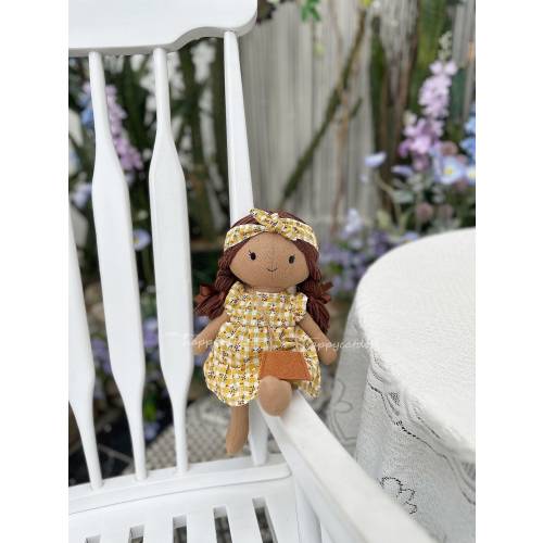 BEST PRICE- Handmade rag doll with yellow calico check dress/ Handmade gift for her /Birthday gift