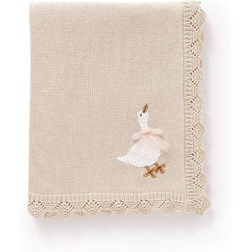 mimixiong Cotton Baby Blanket Heritage Receiving Cuddle Stroller Crib Blanket with Cute Embroidered Goose for Boys and Girls 30x40 Inch