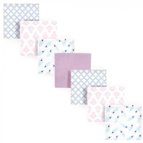 Hudson Baby Infant Girl Cotton Flannel Receiving Blankets Bundle, Peacock Feather, One Size
