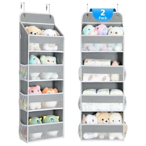 2 Pack Over the Door Organizer, Yecaye 4 Tier Hanging Bathroom Closet Organizers and Storage, Gray